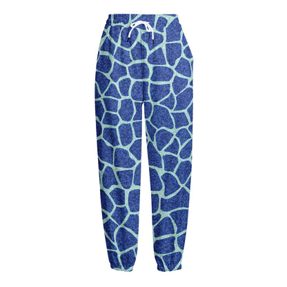 Blue Giraffe Print Fleece Lined Knit Pants