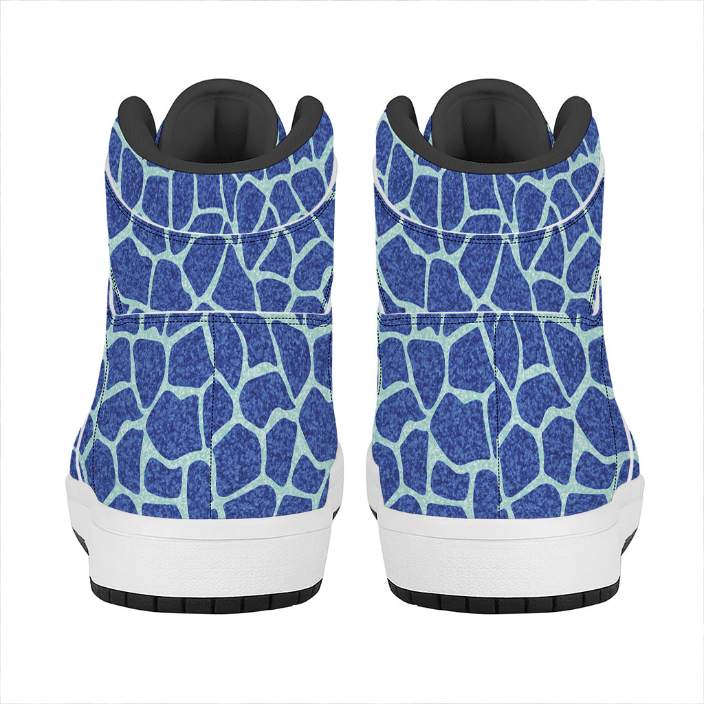 Blue Giraffe Print High Top Leather Sneakers