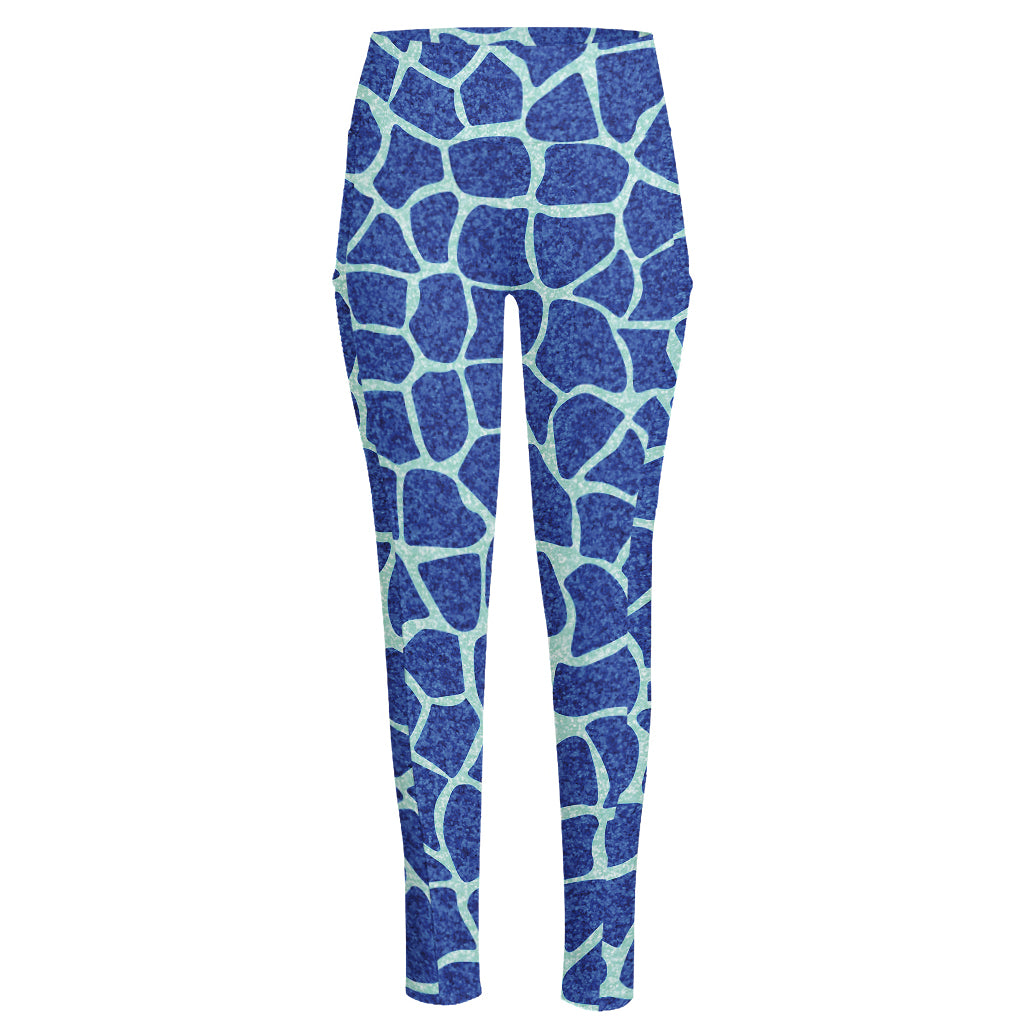Blue Giraffe Print High-Waisted Pocket Leggings