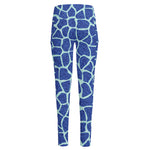 Blue Giraffe Print High-Waisted Pocket Leggings