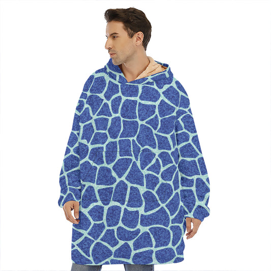 Blue Giraffe Print Hoodie Blanket