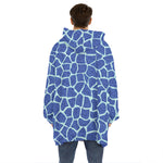 Blue Giraffe Print Hoodie Blanket