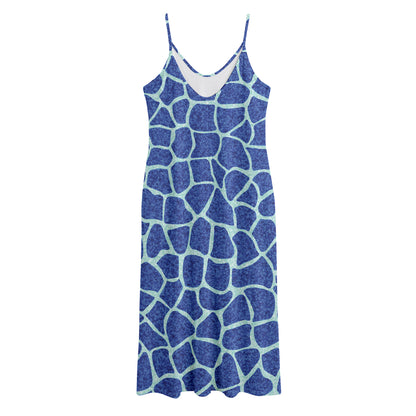 Blue Giraffe Print Jersey Midi Cami Dress