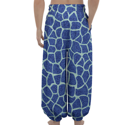 Blue Giraffe Print Lantern Pants