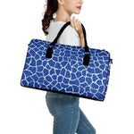 Blue Giraffe Print Leather Duffle Bag