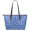 Blue Giraffe Print Leather Tote Bag With Zipper