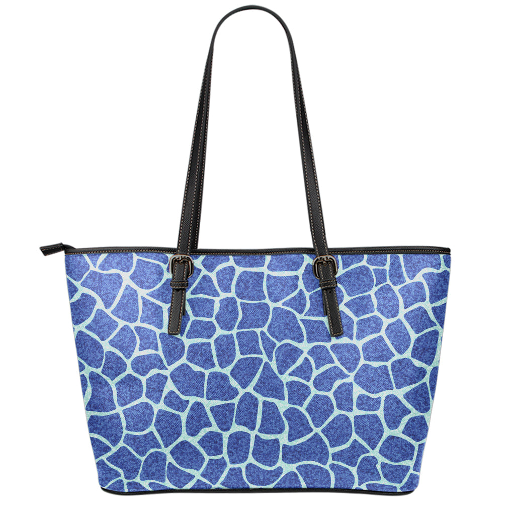 Blue Giraffe Print Leather Tote Bag