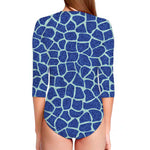 Blue Giraffe Print Long Sleeve Swimsuit