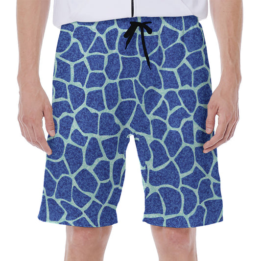 Blue Giraffe Print Men's Beach Shorts