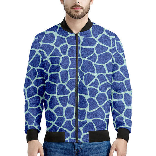 Blue Giraffe Print Men's Bomber Jacket