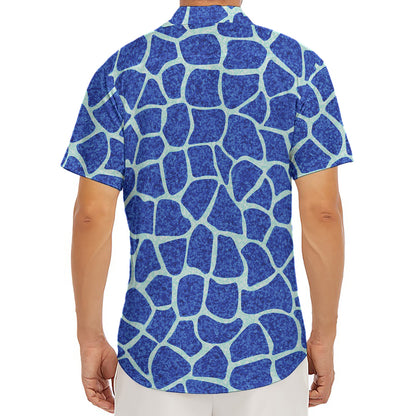 Blue Giraffe Print Men's Deep V-Neck Shirt