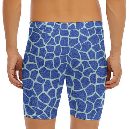 Blue Giraffe Print Men's Long Boxer Briefs
