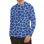 Blue Giraffe Print Men's Long Sleeve Rash Guard