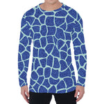 Blue Giraffe Print Men's Long Sleeve T-Shirt