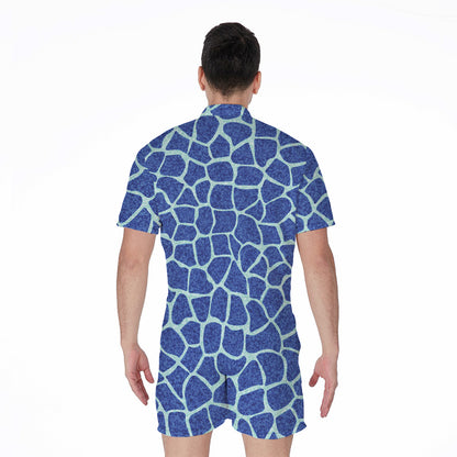 Blue Giraffe Print Men's Rompers