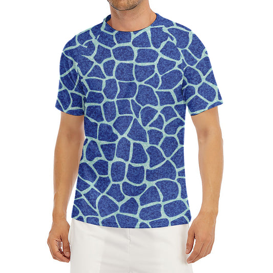 Blue Giraffe Print Men's Short Sleeve Rash Guard