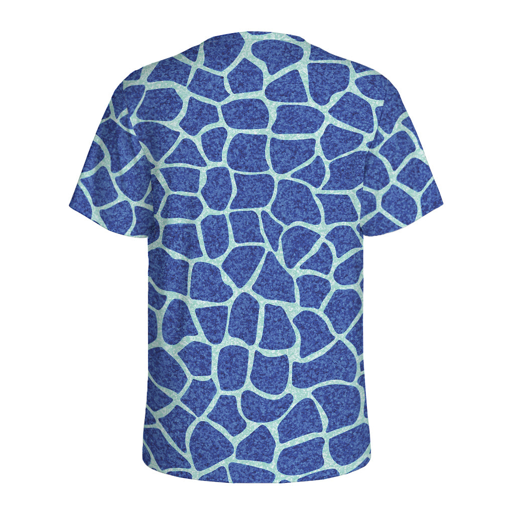 Blue Giraffe Print Men's Sports T-Shirt