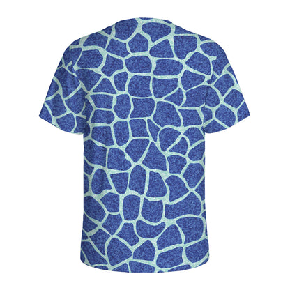 Blue Giraffe Print Men's Sports T-Shirt