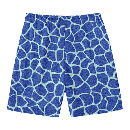 Blue Giraffe Print Men's Swim Trunks