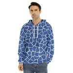Blue Giraffe Print Men's Velvet Pullover Hoodie