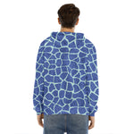 Blue Giraffe Print Men's Velvet Pullover Hoodie