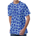 Blue Giraffe Print Men's Velvet T-Shirt