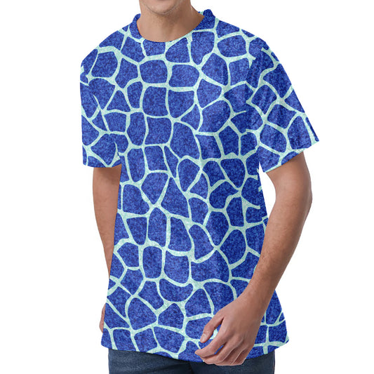 Blue Giraffe Print Men's Velvet T-Shirt