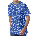 Blue Giraffe Print Men's Velvet T-Shirt
