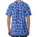 Blue Giraffe Print Men's Velvet T-Shirt