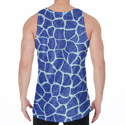 Blue Giraffe Print Men's Velvet Tank Top
