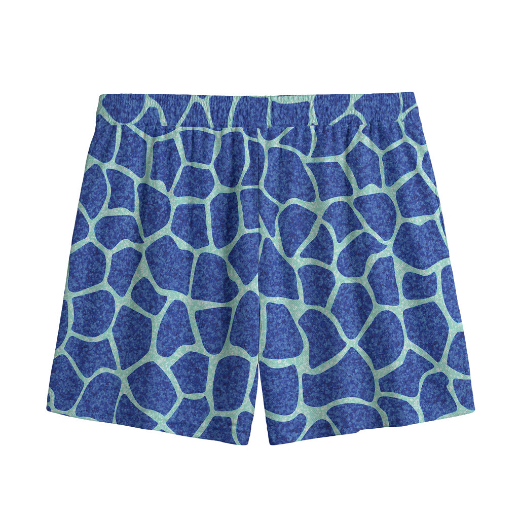 Blue Giraffe Print Mesh Shorts
