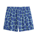 Blue Giraffe Print Mesh Shorts