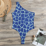 Blue Giraffe Print One Shoulder Bodysuit
