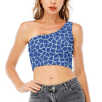 Blue Giraffe Print One Shoulder Crop Top
