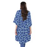 Blue Giraffe Print Open Front Beach Cover Up
