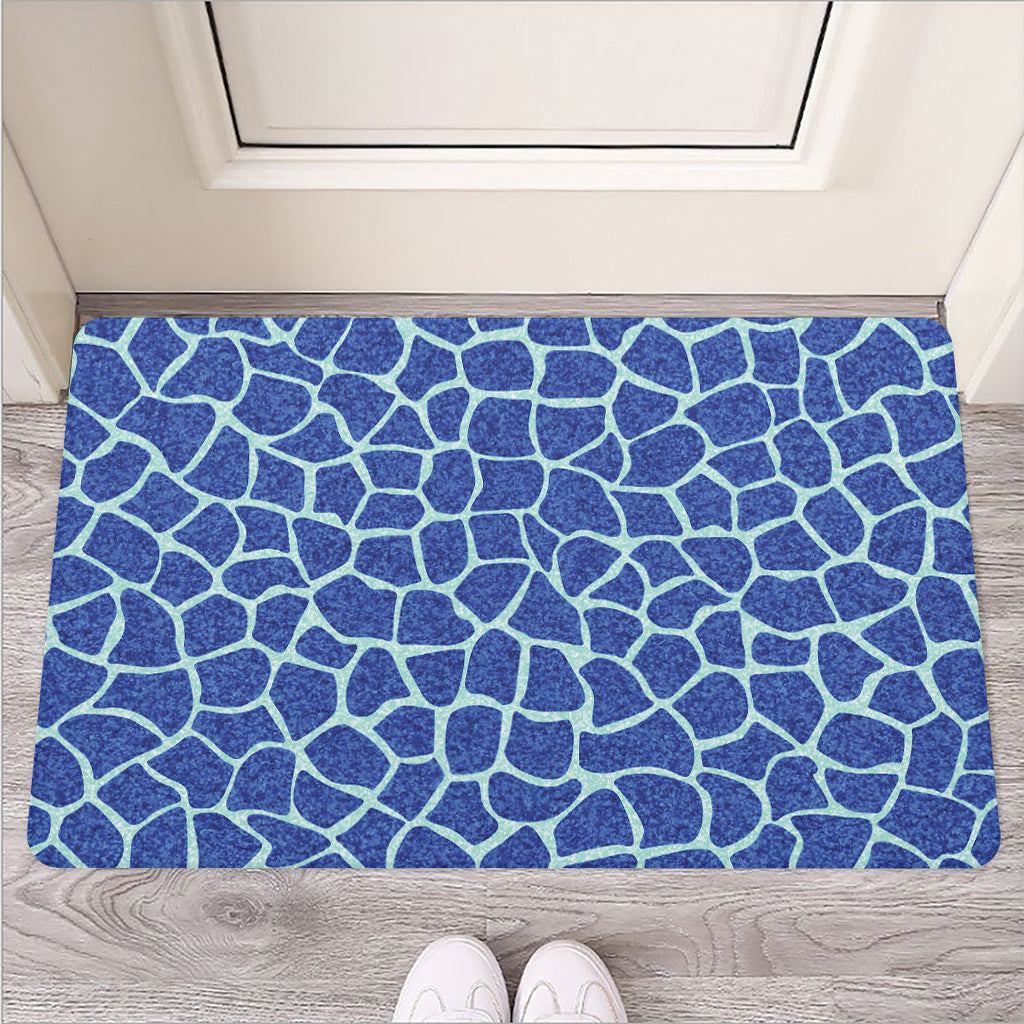 Blue Giraffe Print Rubber Doormat