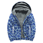 Blue Giraffe Print Sherpa Lined Zip Up Hoodie