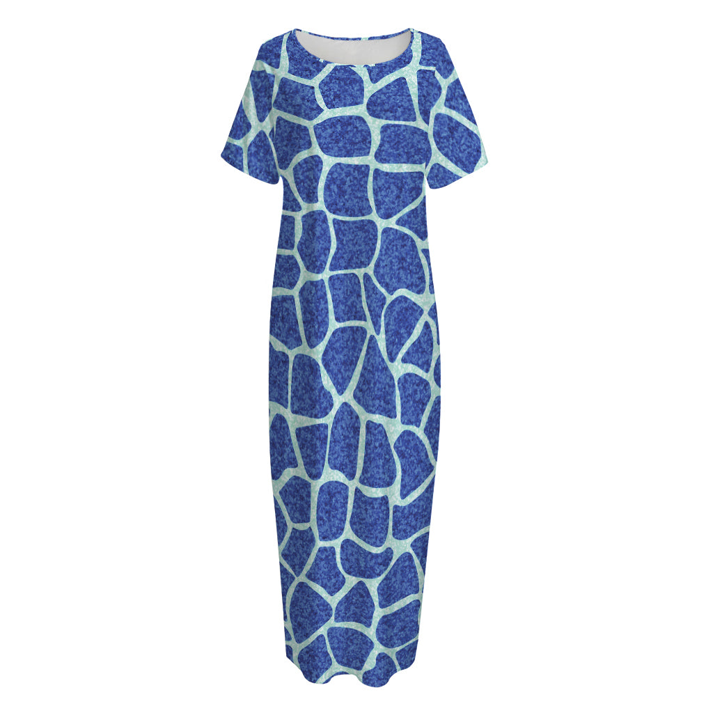 Blue Giraffe Print Short Sleeve Long Nightdress