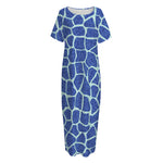 Blue Giraffe Print Short Sleeve Long Nightdress