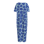 Blue Giraffe Print Short Sleeve Long Nightdress