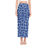 Blue Giraffe Print Side Slit Maxi Skirt