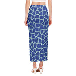 Blue Giraffe Print Side Slit Maxi Skirt