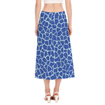 Blue Giraffe Print Side Slit Midi Skirt