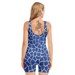 Blue Giraffe Print Sleeveless One Piece Swimsuit