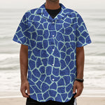 Blue Giraffe Print Textured Short Sleeve Shirt