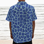 Blue Giraffe Print Textured Short Sleeve Shirt