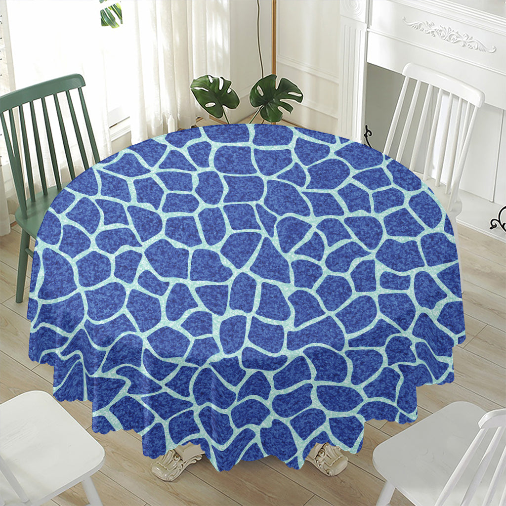 Blue Giraffe Print Waterproof Round Tablecloth