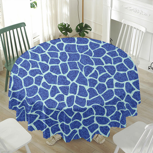 Blue Giraffe Print Waterproof Round Tablecloth