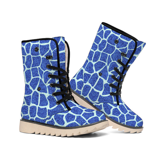 Blue Giraffe Print Winter Boots