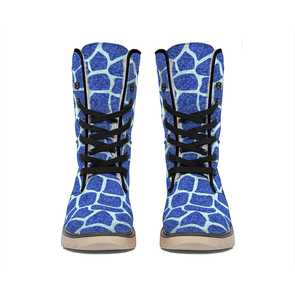 Blue Giraffe Print Winter Boots